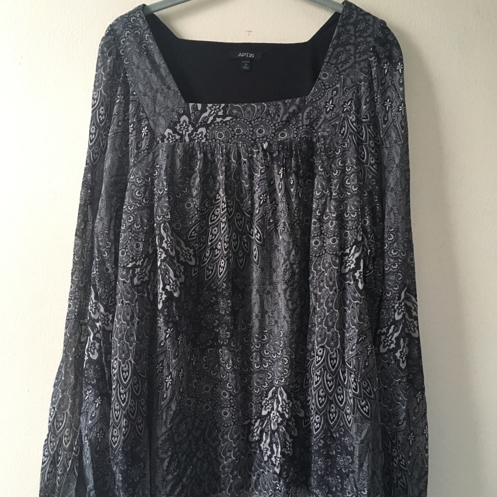 Apt.9 Gray and Black peasant top-1X.